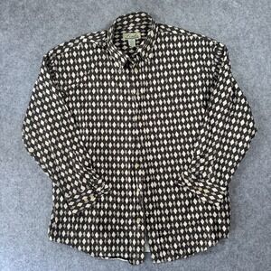 Links Edition Diamond Print Button Down XL Brown Cream 100% Cotton Long Sleeve